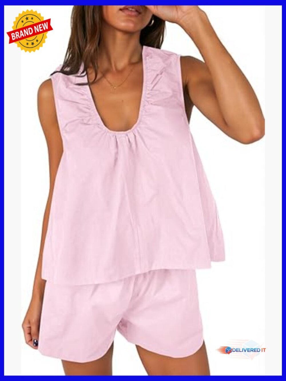 Summer 2 Piece Set Babydoll Tank High Waisted Shorts Lounge Outfit